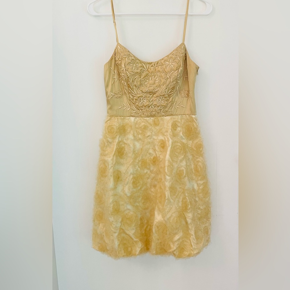 Sue Wong Gold Embroidered Mini Dress